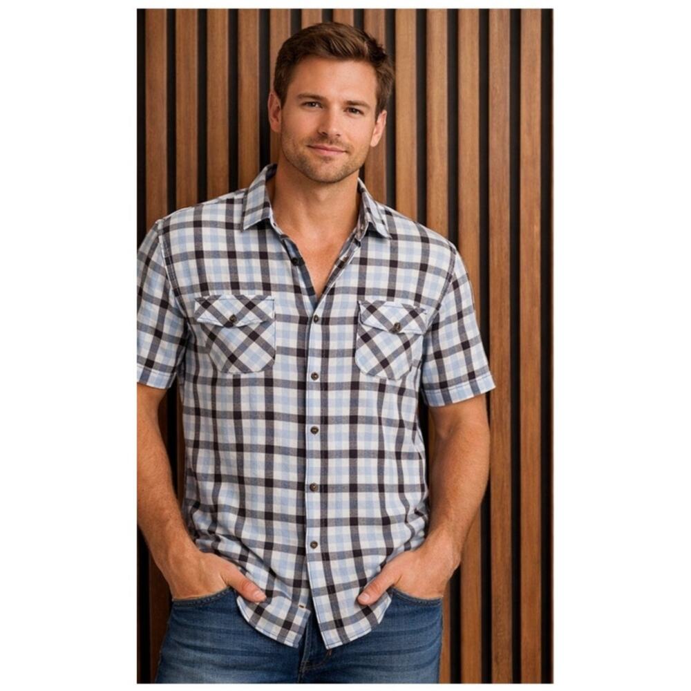 Age of Wisdom Western Snap Shirt Men's XL Blue Plaid Pearl Snap Cowboy Ranch